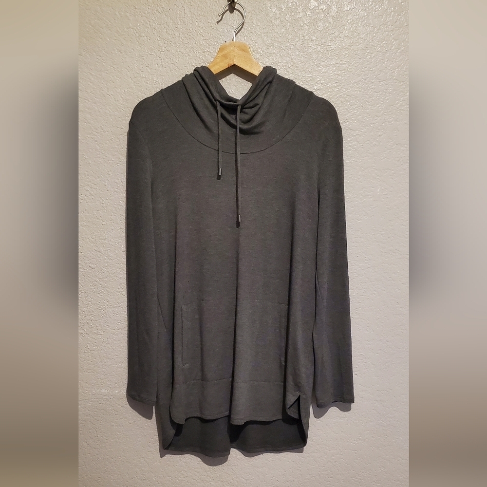 J Jill Pure Jill Luxe Tercel Gray Cowel Neck Pull Over Long Sleeve Tunic